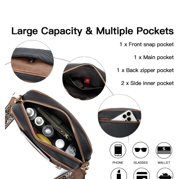 Faux Leather Crossbody Bag for Women Small Shoulder Purse with Adjustable Strap - Picture 3 of 5